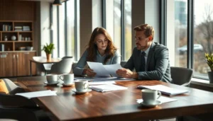 Pareja revisando documentación con asesor financiero para encontrar las mejores hipotecas en julio de 2025