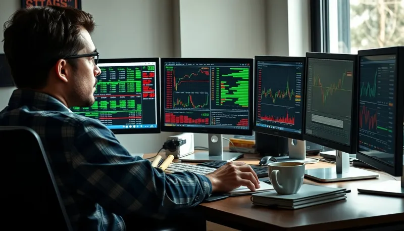 Profesional financiero analizando datos del BCE, tipos de interés Euribor y gráficos económicos en su estación de trabajo Tipos BCE en septiembre 2025_ qué significa para tu hipoteca (3)